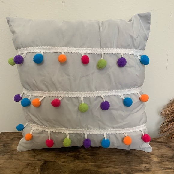 Grey Rainbow Pom Pom Mini Pillow - Picture 5 of 5